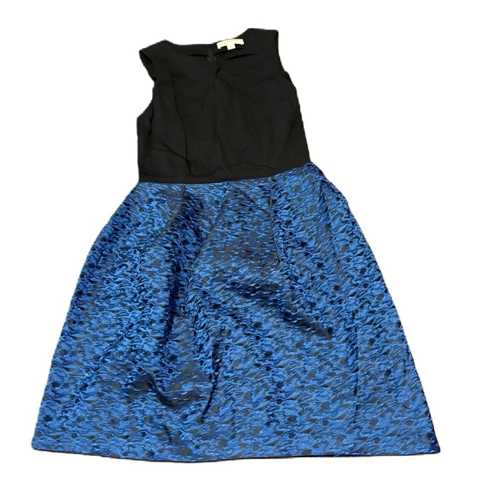 Erin Fetherston Black Blue Jacquard Midi Dress Sz 4 Women’s Sleeveless